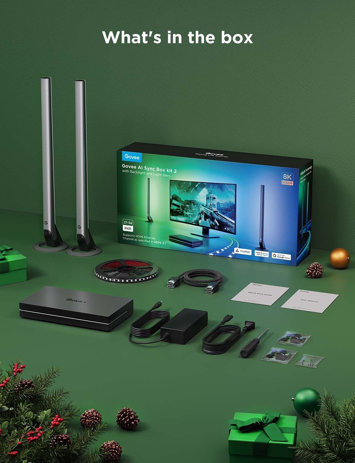 Govee HDMI 2.1 Sync Box Kit 2, Includes AI Sync Box, Light Bars, and Monitor Backlight Govee HDMI 2.1 Sync Box Kit 2, Includes AI Sync Box, Light Bars, and Monitor Backlight